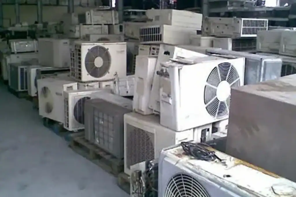 Industrial air conditioning units at a scrap metal recycling facility.